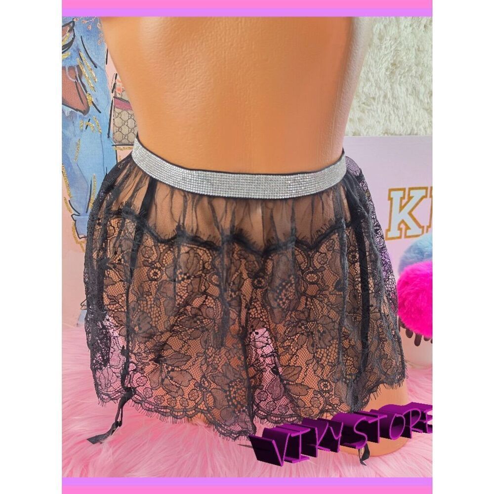 Victoria's Secret Black Shine skirt garter belt Very Cute GARTER XSmall NEW!
